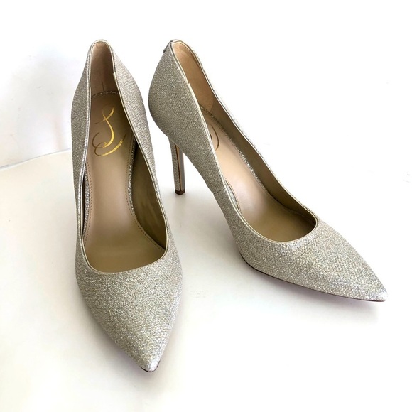 Sam Edelman Hazel Pointed Toe Slip-On Stilettos Light Gold/Silver Size 8 - Picture 1 of 16